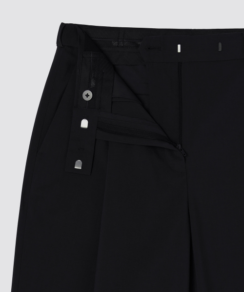 [COOLTANDARD] WOMENS LOW WAIST DEEP TUCK WIDE HIDDEN BANDING SLACKS [BLACK]