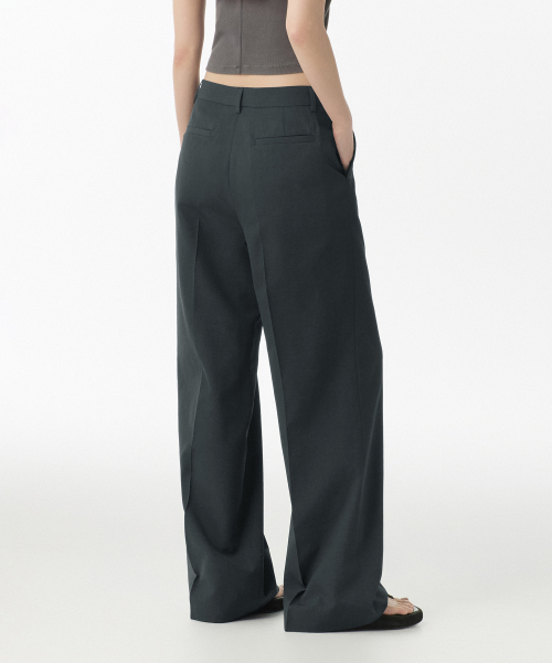 WOMENS COOL TOUCH LOW WAIST DEEP TUCK WIDE SLACKS [DARK GREY]