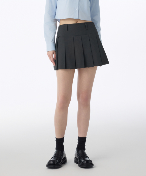 Womens Low Rise Pleated Mini Skorts [Gray] thumbnail 7