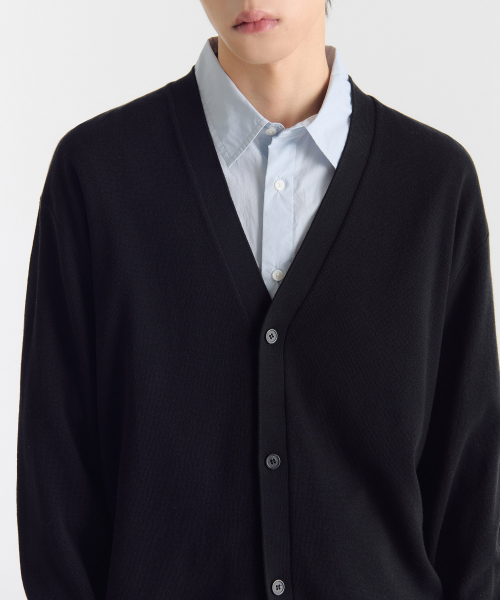COTTON TENCEL ESSENTIAL CARDIGAN [BLACK]