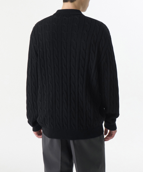 Хлопковый кардиган фактурной вязки с воротником (Black)