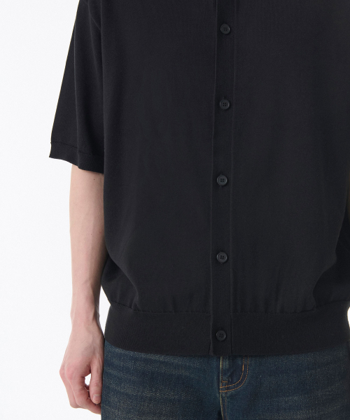 COTTON TENCEL ROUND NECK HALF SLEEVE CARDIGAN [BLACK]