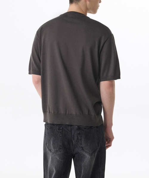 COTTON TENCEL ROUND NECK HALF SLEEVE CARDIGAN [GUNMETAL]