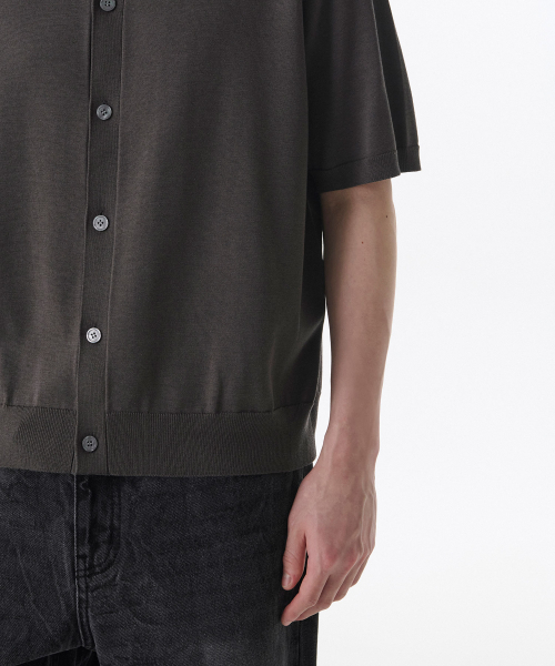 COTTON TENCEL ROUND NECK HALF SLEEVE CARDIGAN [GUNMETAL]