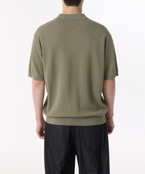 Cool Touch Slit Neck Knitted Polo Shirt [Sage] thumbnail 2