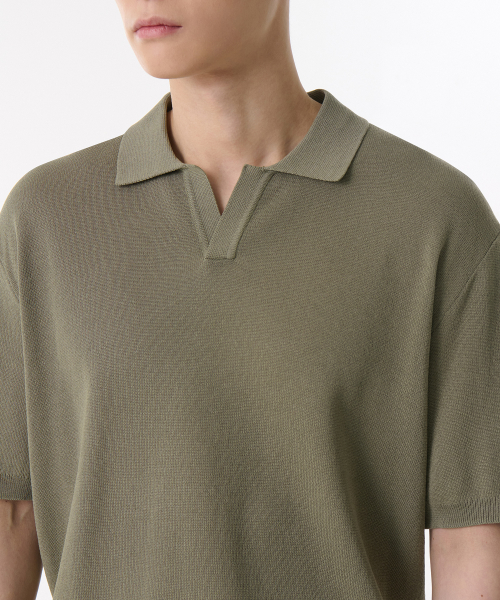Cool Touch Slit Neck Knitted Polo Shirt [Sage] thumbnail 3