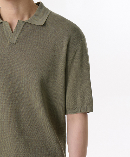 Cool Touch Slit Neck Knitted Polo Shirt [Sage] thumbnail 4