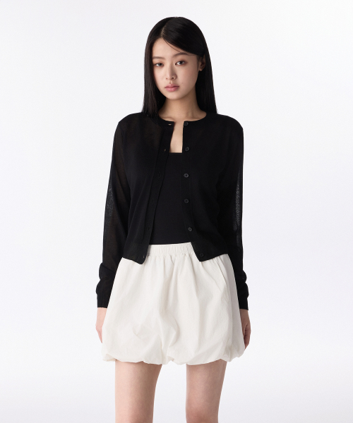 WOMENS SHEER ROUND NECK CARDIGAN [BLACK]