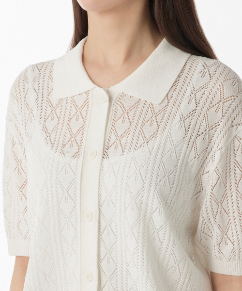 WOMENS LINEN-BLEND SKASHI COLLARED SHORT-SLEEVE CARDIGAN [IVORY]
