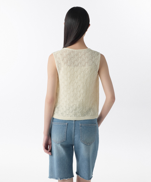 Женский вязаный жилет Rhombus Crochet (Cream)