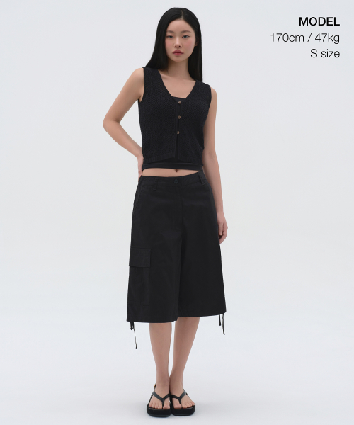 WOMENS RHOMBUS CROCHET KNIT VEST [BLACK]