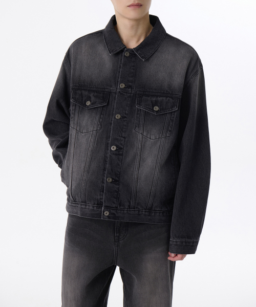 BIG BRUSH RELAXED DENIM TRUCKER JACKET [BLACK]