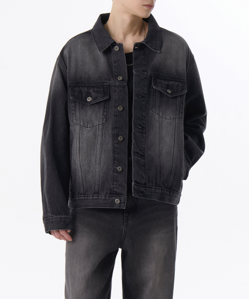 BIG BRUSH RELAXED DENIM TRUCKER JACKET [BLACK]