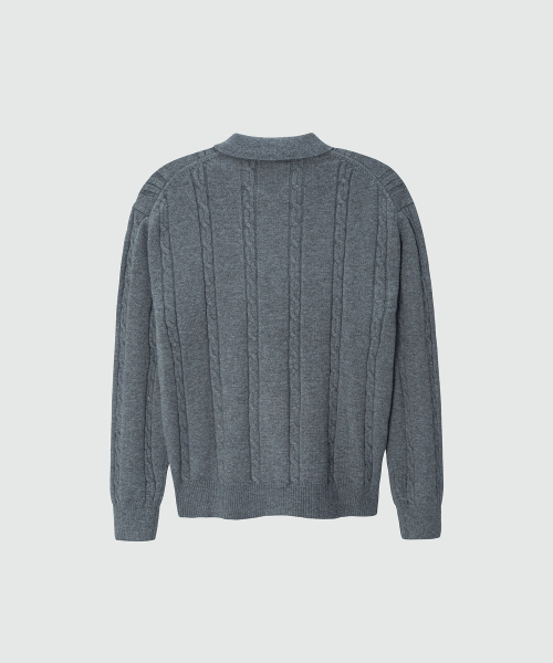 Cable button-up Collar Cardigan_Charcoal