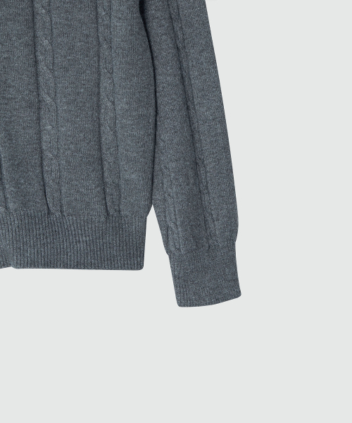 Cable button-up Collar Cardigan_Charcoal