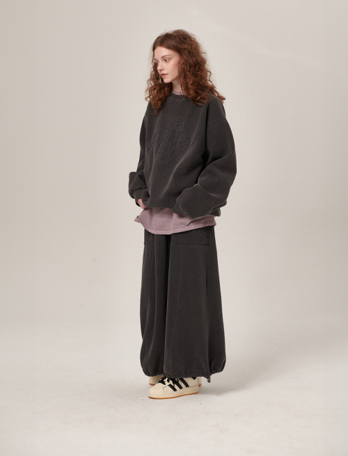Hava Patchwork Pigment SweatShirt/Skirt Set Charcoal