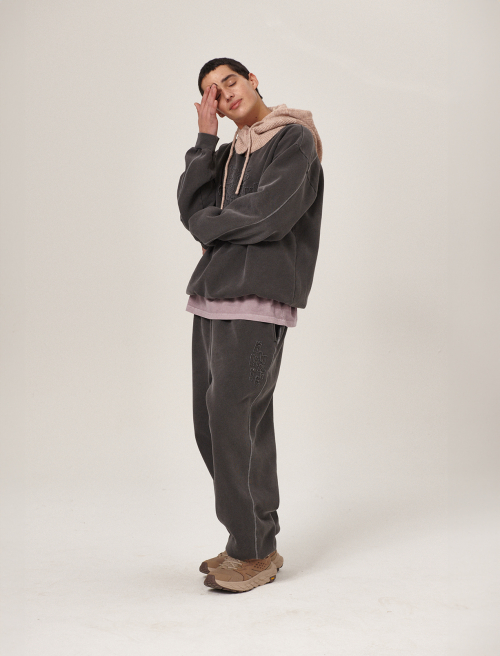 Hava Patchwork Pigment SweatShirt/Pants Set Charcoal