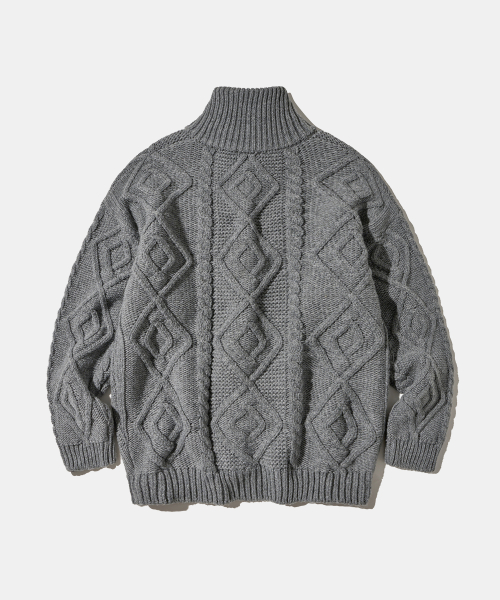 Turtleneck Two Buttons Cardigan C8 Dark gray Melange