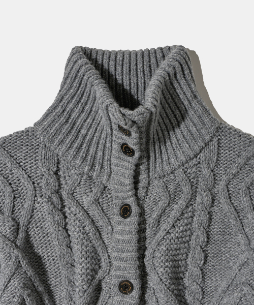 Turtleneck Two Buttons Cardigan C8 Dark gray Melange