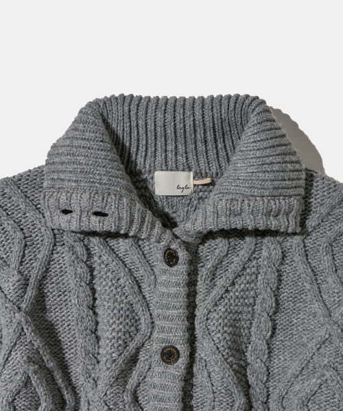 Turtleneck Two Buttons Cardigan C8 Dark gray Melange