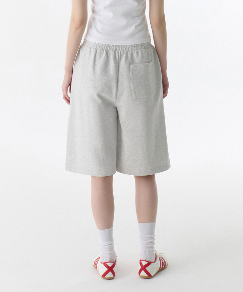 WOMENS ONE TUCK BERMUDA SWEAT PANTS [MELANGE LIGHT GREY]