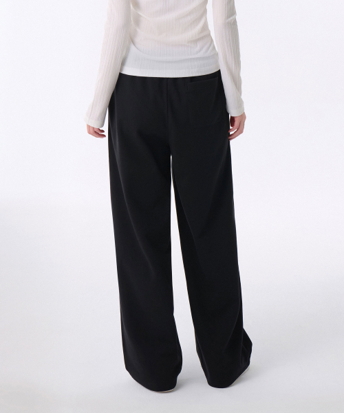 [COOLTANDARD] WOMENS DEEP TUCK VARIABLE WIDE LOUNGE SWEAT PANTS [BLACK]