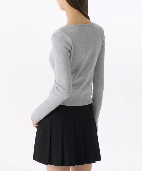 WOMENS RIBBED SLIM SCOOP NECK JERSEY CARDIGAN [MELANGE GREY]