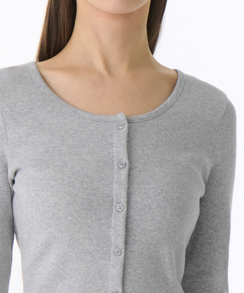WOMENS RIBBED SLIM SCOOP NECK JERSEY CARDIGAN [MELANGE GREY]
