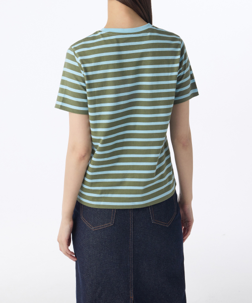 Женская полосатая футболка Breton Crew Neck [Khaki/Sky Blue]