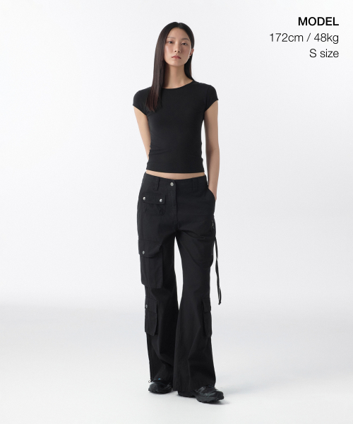 WOMENS TENCEL SLIM TIE-BACK CAP SLEEVE T-SHIRT [BLACK]