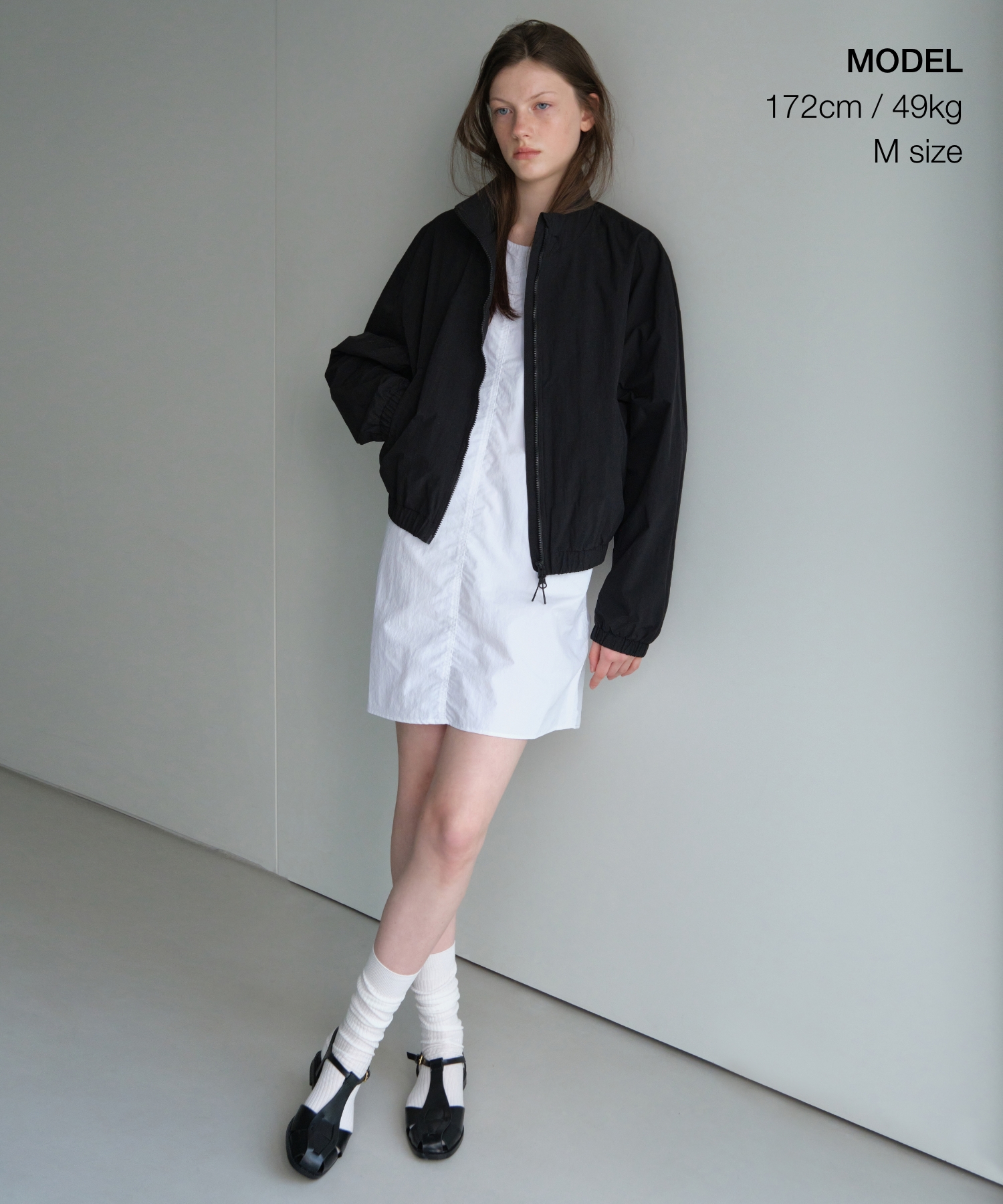 WOMENS OVERSIZE HIGHNECK WINDBREAKER JACKET [BLACK]