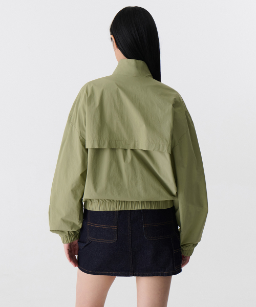 WOMENS OVERSIZE HIGHNECK WINDBREAKER JACKET [SAGE]