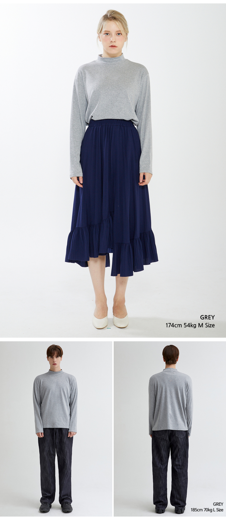 그레이색상 하프폴라티를 입은 남자사진,그레이색상 하프폴라티를 입은 여자사진