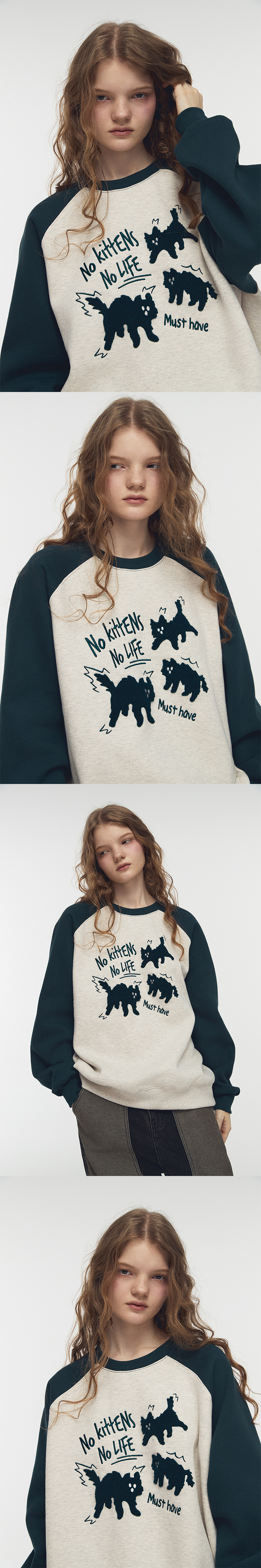 スウェット・トレーナー CPGN STUDIO Cat Buckle Embroidery Raglan Sweatshirt 5MM227 CPGN STUDIO Cat Buckle Embroidery Raglan Sweatshirt 5MM227
