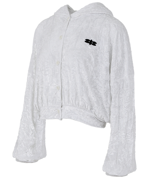 Бархатный худи-бомбер FLY HOOD JUMPER IN WHITE