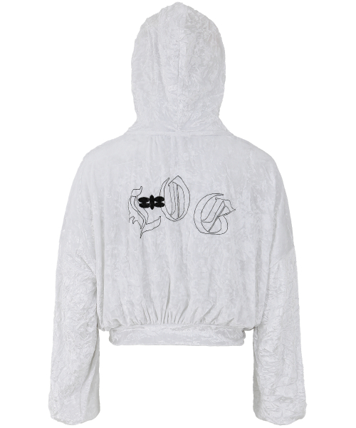 Бархатный худи-бомбер FLY HOOD JUMPER IN WHITE