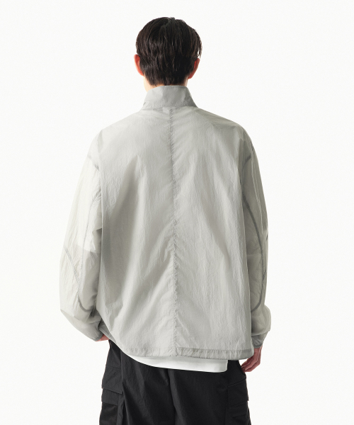CITY LEISURE HIGHNECK SHEER WINDBREAKER JACKET [LIGHT GREY]