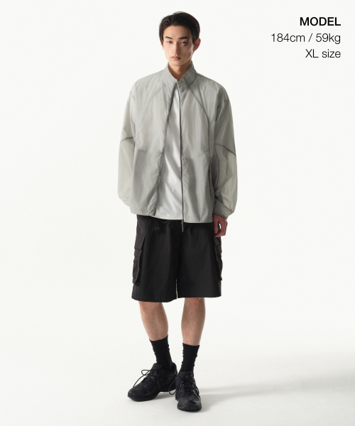 CITY LEISURE HIGHNECK SHEER WINDBREAKER JACKET [LIGHT GREY]