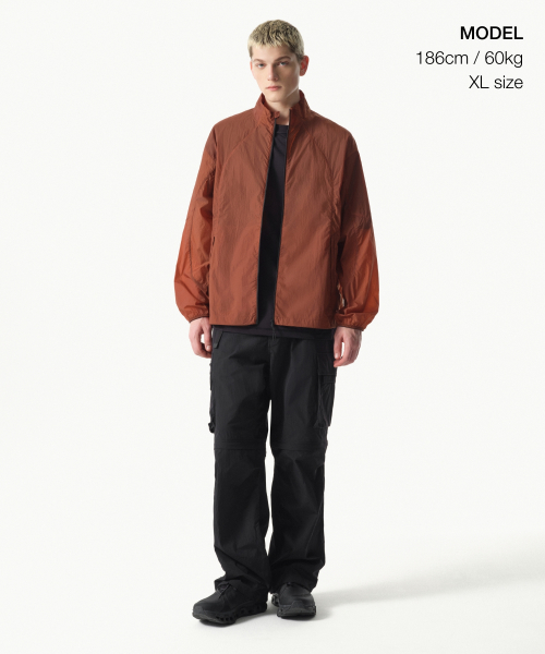 CITY LEISURE HIGHNECK SHEER WINDBREAKER JACKET [ORANGE]