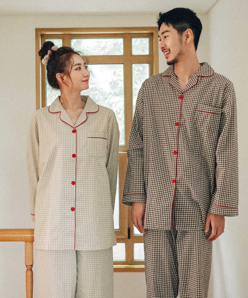 [2PACK] Пижамный комплект из хлопка в мелкую клетку для пар