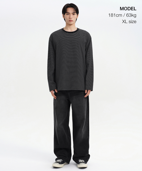 PIN STRIPE RELAXED LONG SLEEVE T SHIRT [BLACK/WHITE]