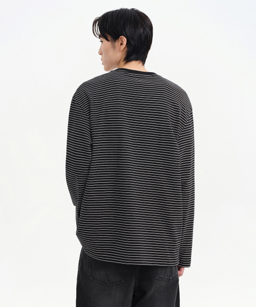 PIN STRIPE RELAXED LONG SLEEVE T SHIRT [BLACK/WHITE]