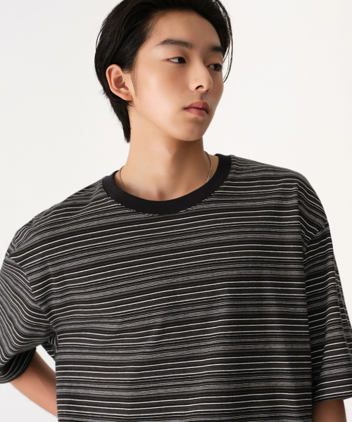 MULTI STRIPE RELAXED T SHIRT 4 [BLACK]