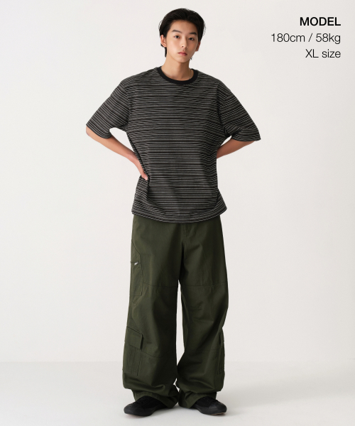 MULTI STRIPE RELAXED T SHIRT 4 [BLACK]