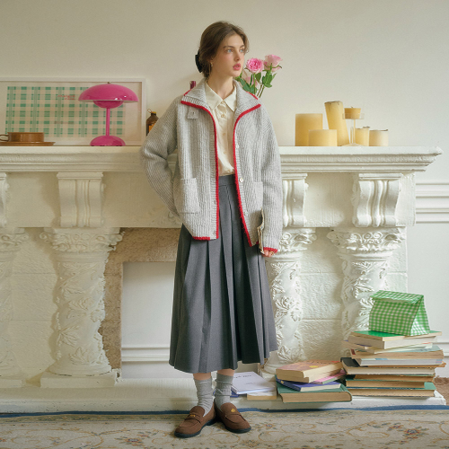 SR_Double pocket loose cardigan_GRAY