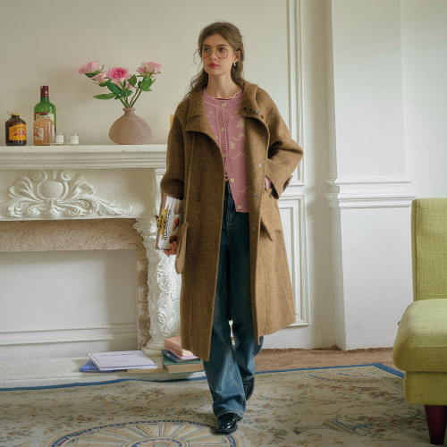 SR_Loose fit hooded coat_CAMEL