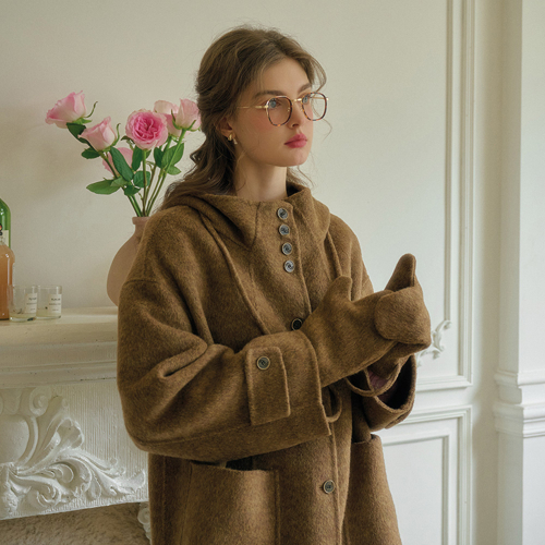 SR_Loose fit hooded coat_CAMEL