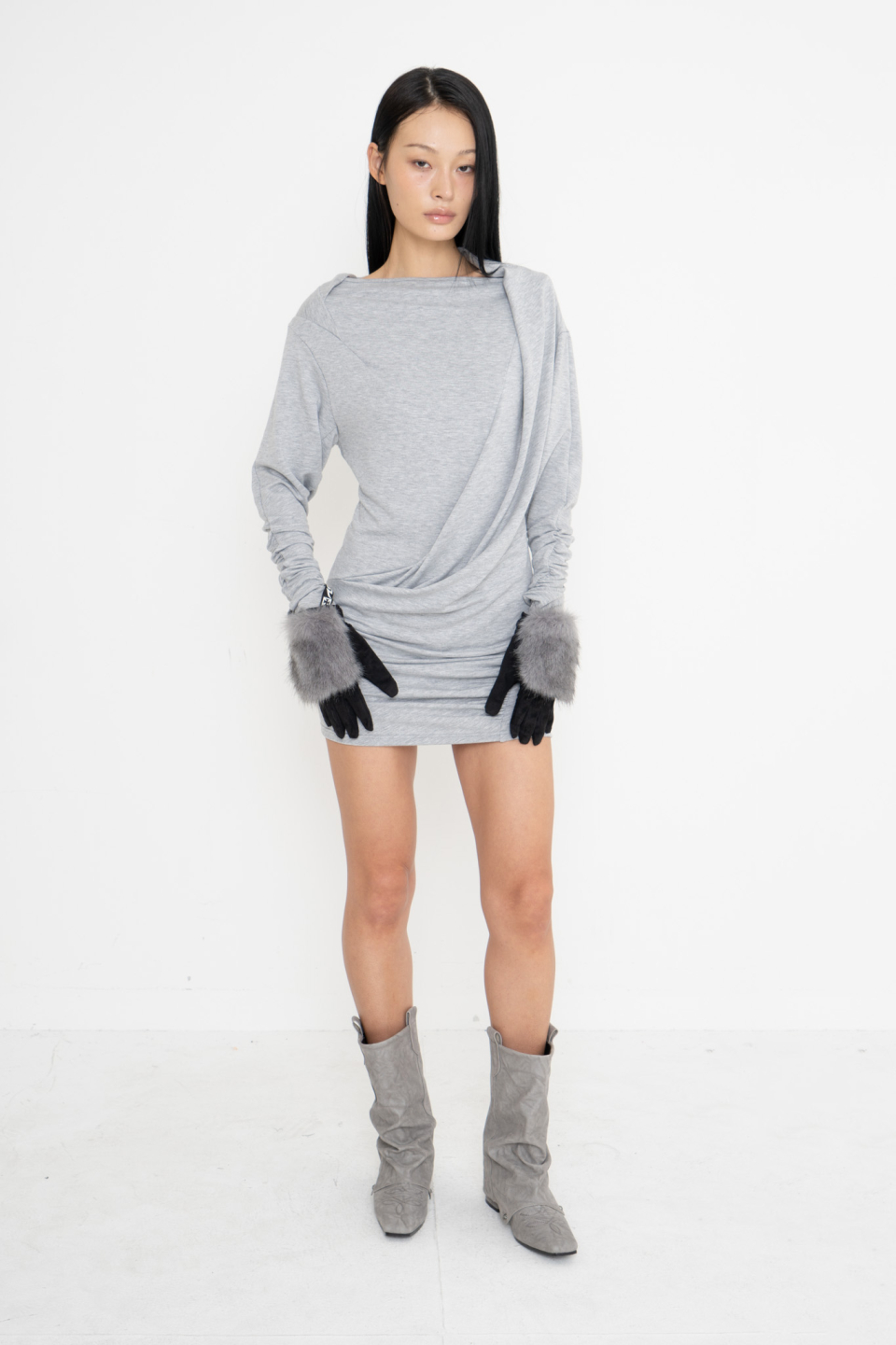 SHIRRING WARMER WESTERN BOOTS (GREY) - 감도 깊은 취향 셀렉트
