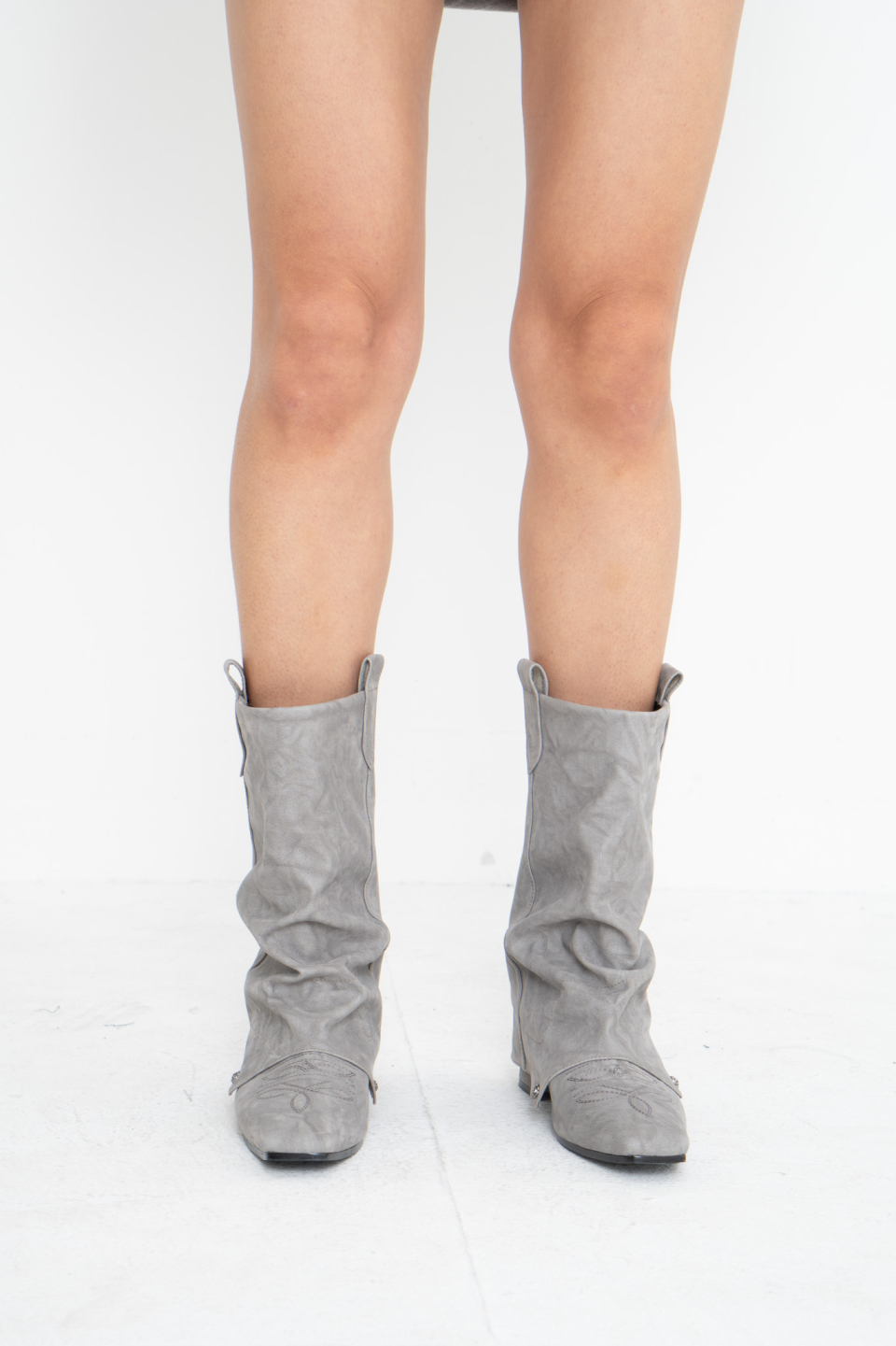 2000ARCHIVES★韓国★人気★SHIRRING WARMER WESTERN BOOTS SHIRRING WARMER WESTERN BOOTS (GREY) - 감도 깊은 취향 셀렉트