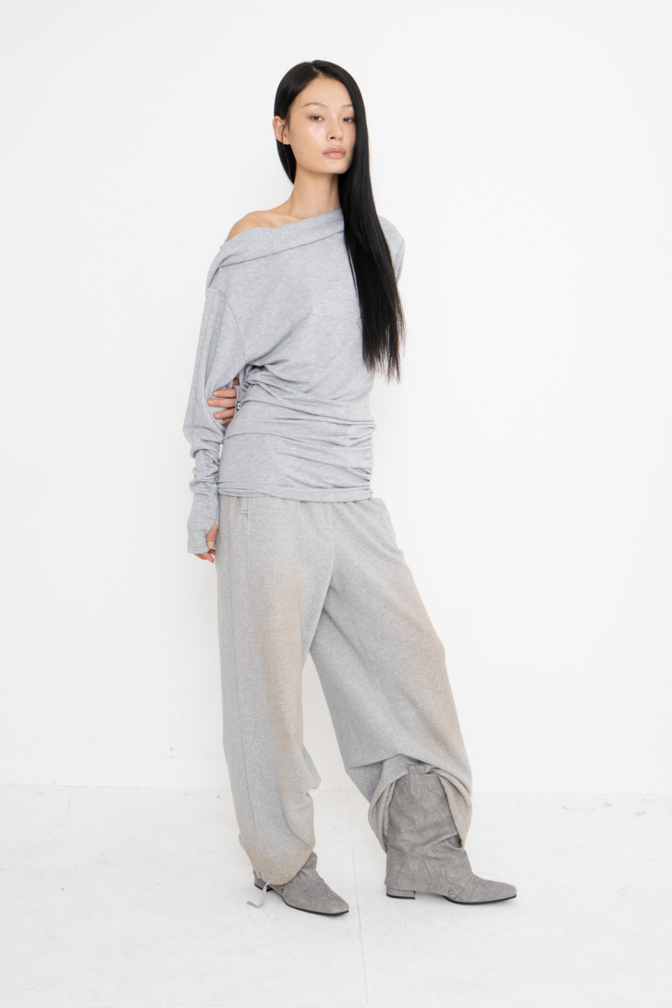 2000ARCHIVES★韓国★人気★SHIRRING WARMER WESTERN BOOTS SHIRRING WARMER WESTERN BOOTS (GREY) - 감도 깊은 취향 셀렉트